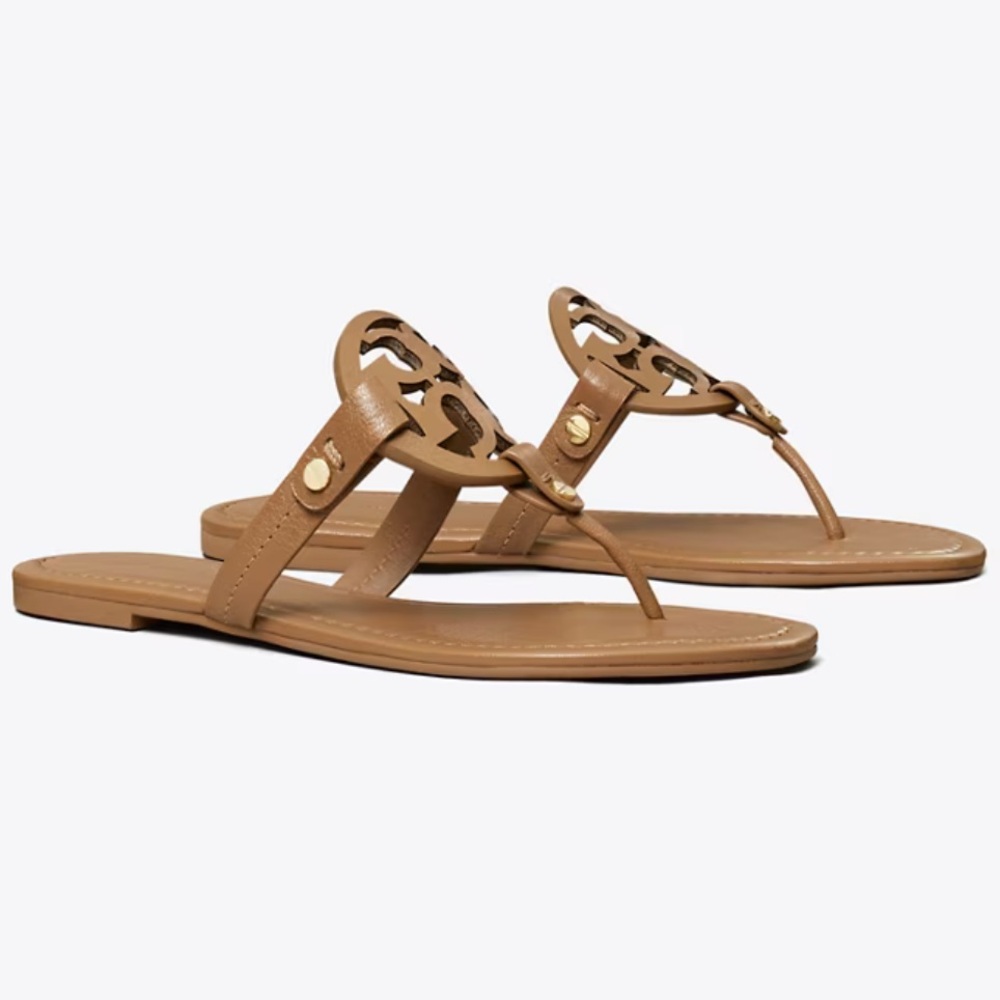 Tory Burch Miller Sandals in Almond Flour. Size 8-Excellent Pre-Owned Condition - Picture 1 of 9